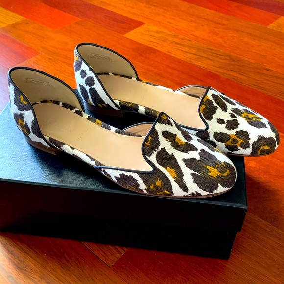 JCrew linen canvas leopard print D’orsay loafers